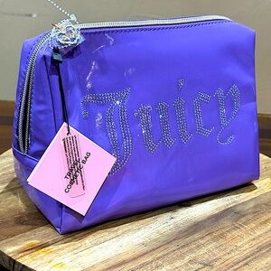 Juicy Couture Purple Vinyl Travel Cosmetic Bag Includes 1 Toiletry Bottle